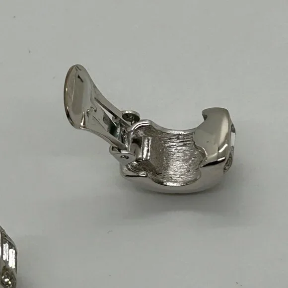 Christian Dior Vintage Clip-On Earrings With Rhinestones & Silver-Tone Metal - Picture 7 of 16